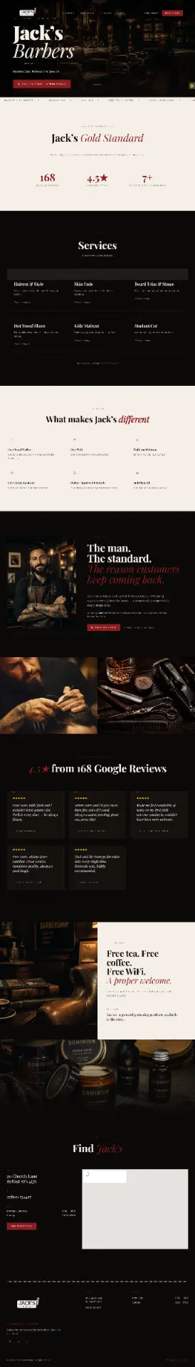 Jack's Barbers Belfast premium website built by MADSID Creations UK web design studio