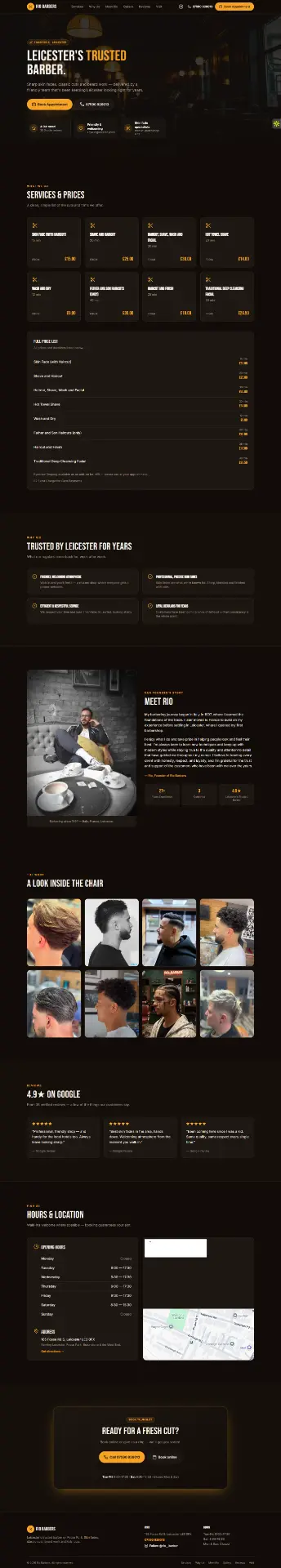Rio Barbers Leicester barbershop website built by MADSID Creations UK digital studio